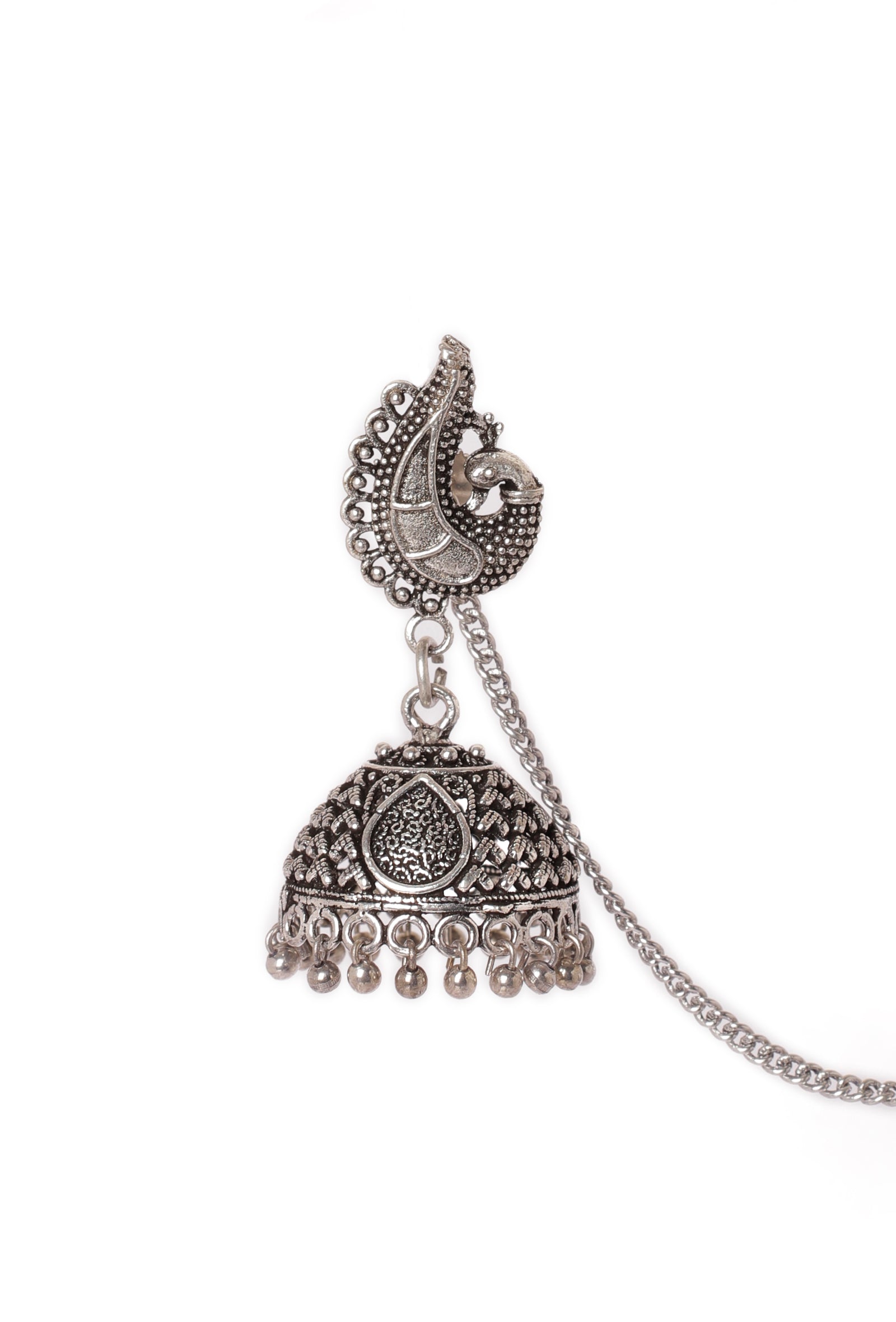 Silver Earring with Hair Chain traditional Rajasthani ghungroo jhumka with  — Discovered